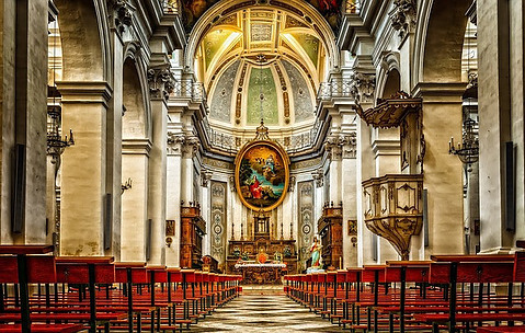 A picture of the inside of a Catholic Church
